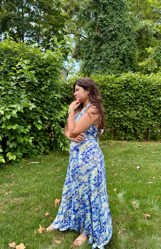 BELINDA BLUE HALTER DRESS