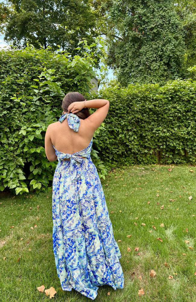 BELINDA BLUE HALTER DRESS