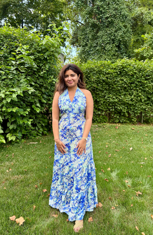 BELINDA BLUE HALTER DRESS