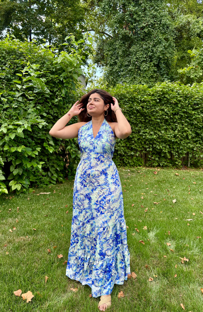 BELINDA BLUE HALTER DRESS