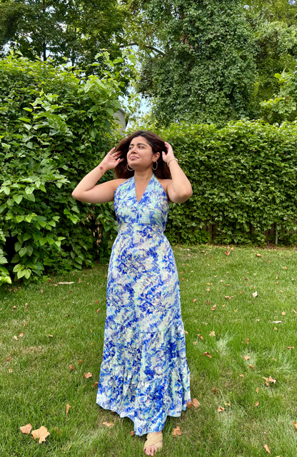 BELINDA BLUE HALTER DRESS