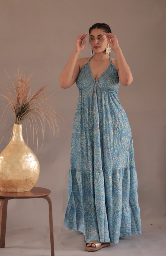 BLUE MIRAGE HALTER DRESS