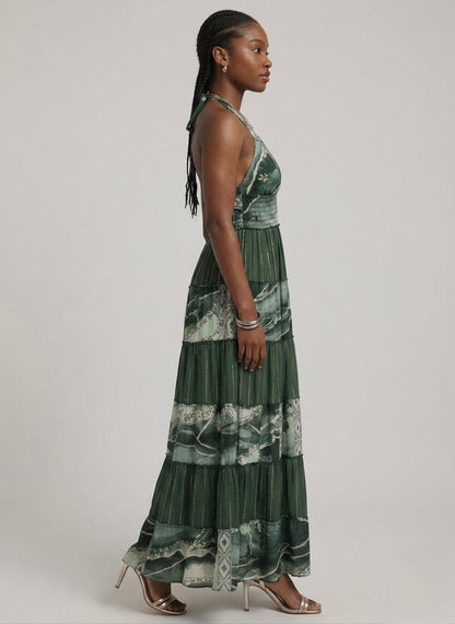 vanya maxi dress in zebra Outcast - Yessina Chocolate Zebra print VANYA DRESS Forest Green